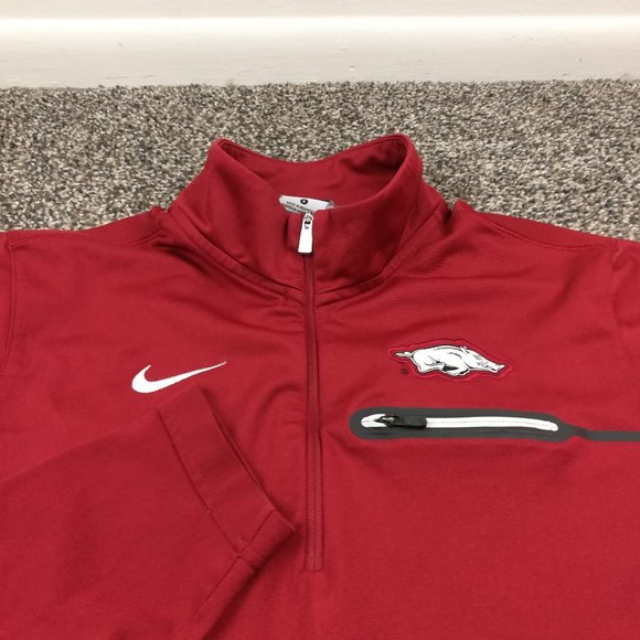 Arkansas Razorbacks Jacket Nike Dri Fit 1/2 Zip Coaches Pullover Red Mens Small - Picture 1 of 11
